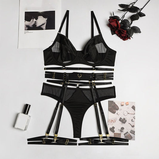 Gina – Three-Piece Lace Lingerie Set with Garter Belt